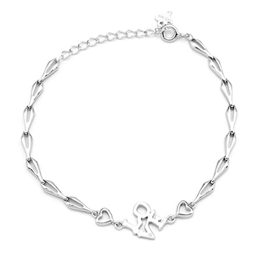 925 Sterling Silver Love 2 Heart Designer Bracelet For Girls