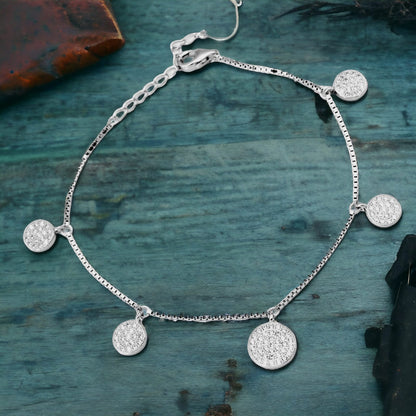 925 Sterling Silver Studded Round Charms Design Bracelet For Girls