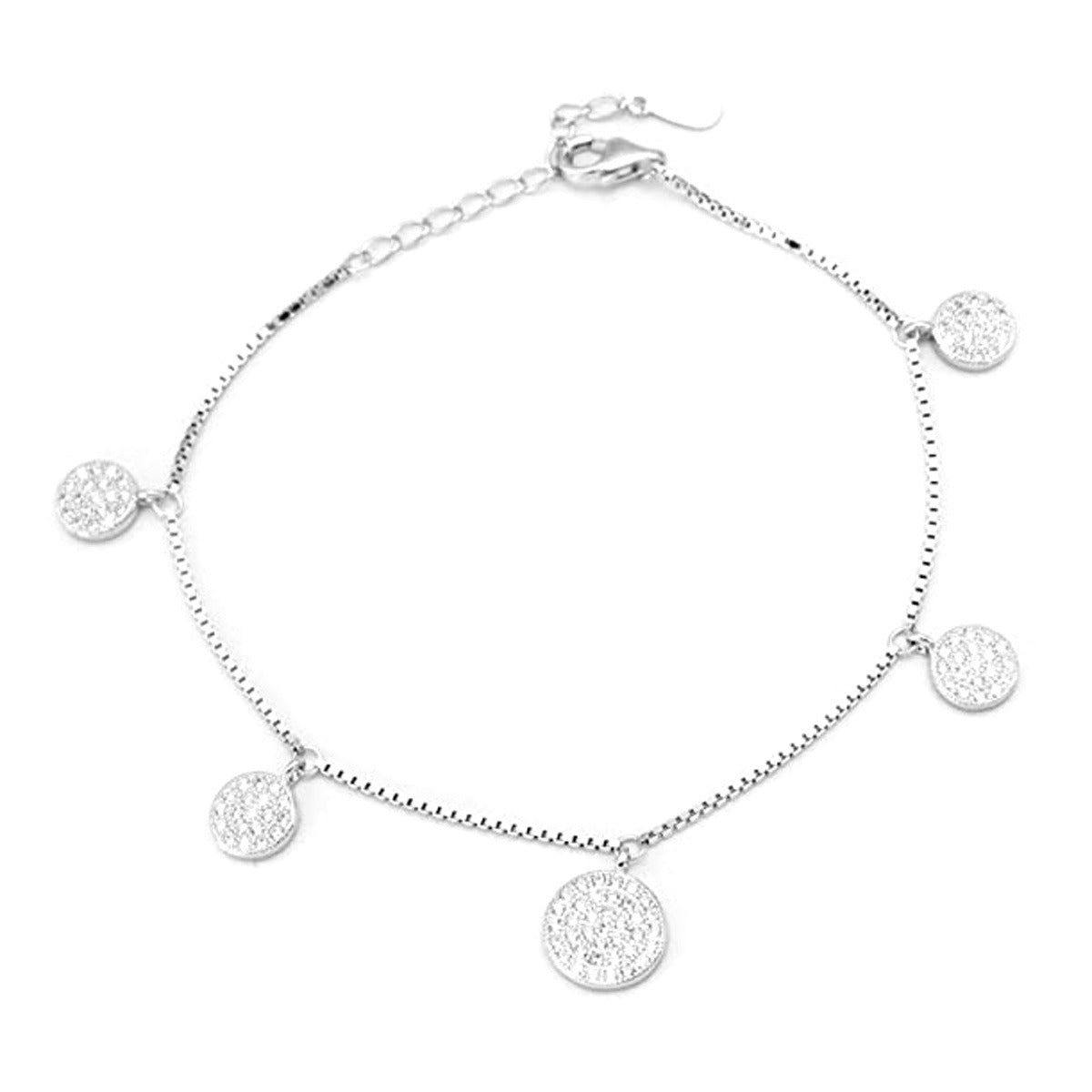 925 Sterling Silver Studded Round Charms Design Bracelet For Girls