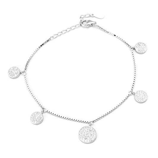 925 Sterling Silver Studded Round Charms Design Bracelet For Girls