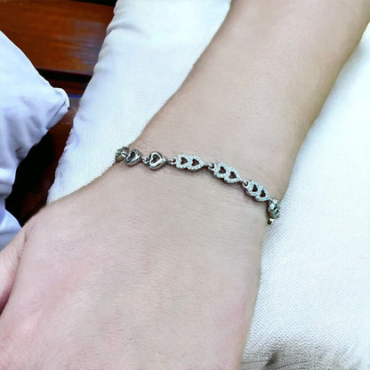 925 Sterling Silver Studded Double Heart Design Bracelet For Girls and Women