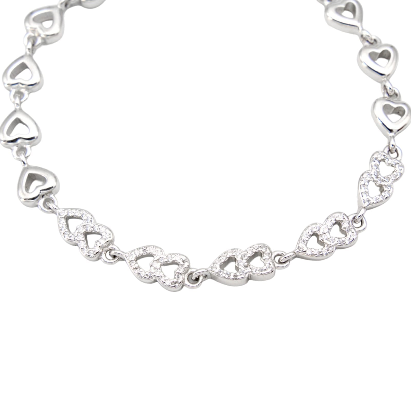 925 Sterling Silver Studded Double Heart Design Bracelet For Girls and Women