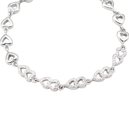 925 Sterling Silver Studded Double Heart Design Bracelet For Girls and Women