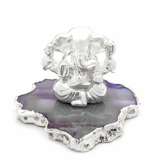 925 Sterling Silver Lord Ganesha With Trishul Drawn On Trunk Idol