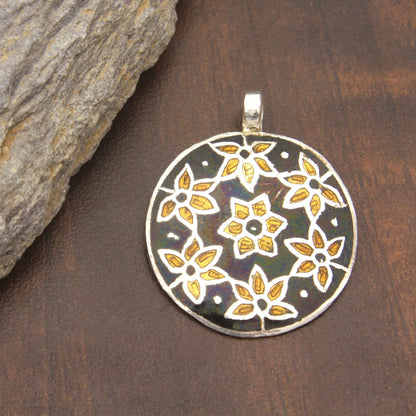 925 Sterling Silver Design Enamel Pendant With Gold Flower For Girls and Women