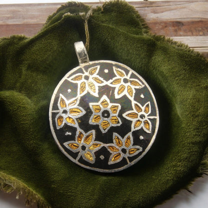 925 Sterling Silver Design Enamel Pendant With Gold Flower For Girls and Women