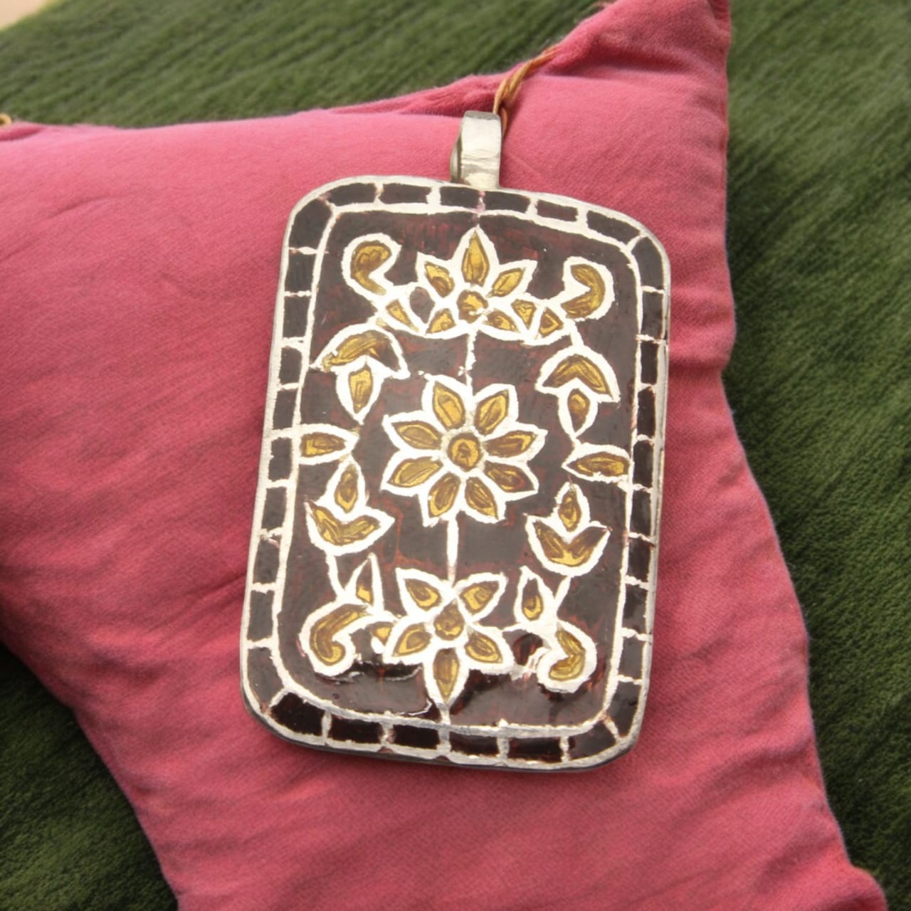 925 Sterling Silver Rectangle Design Enamel Pendant For Girls and Women