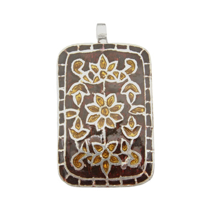 925 Sterling Silver Rectangle Design Enamel Pendant For Girls and Women