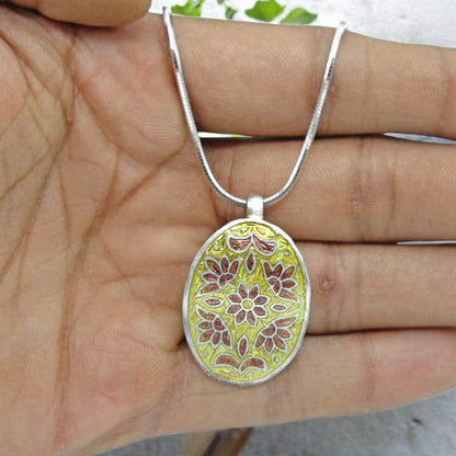 925 Sterling Silver Oval Design Enamel Pendant For Girls and Women