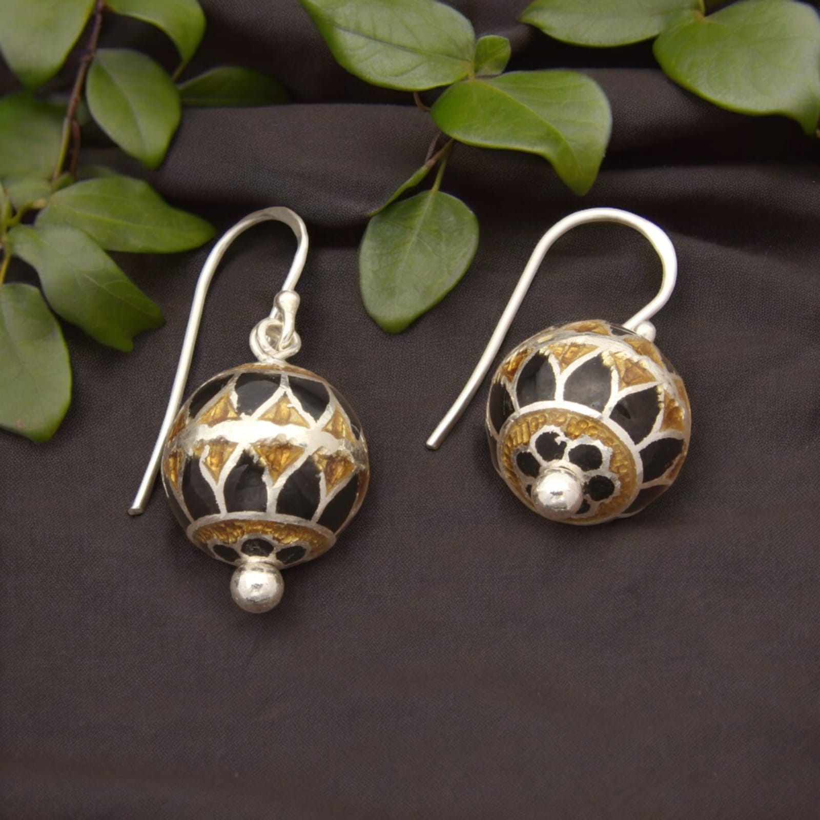 925 Sterling Silver Black And Brown Traditional Earring For Girls And Women