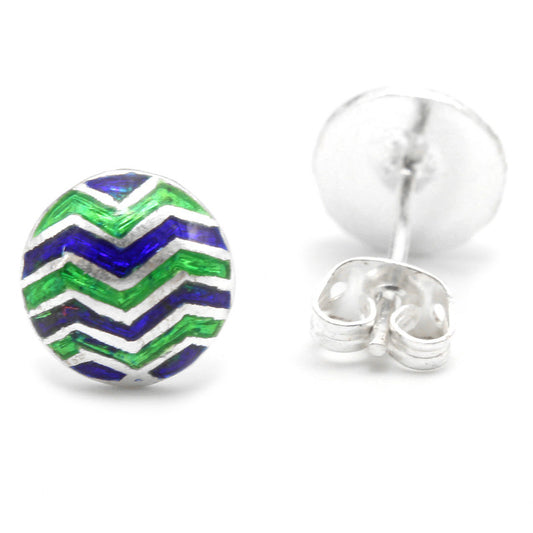 925 Sterling Silver Green And Blue Round Earring studs For Girls And Women