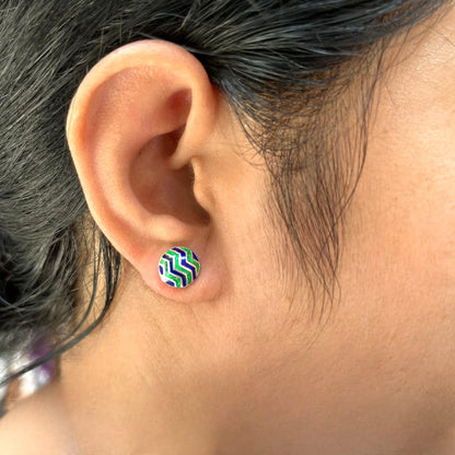 925 Sterling Silver Green And Blue Round Earring studs For Girls And Women