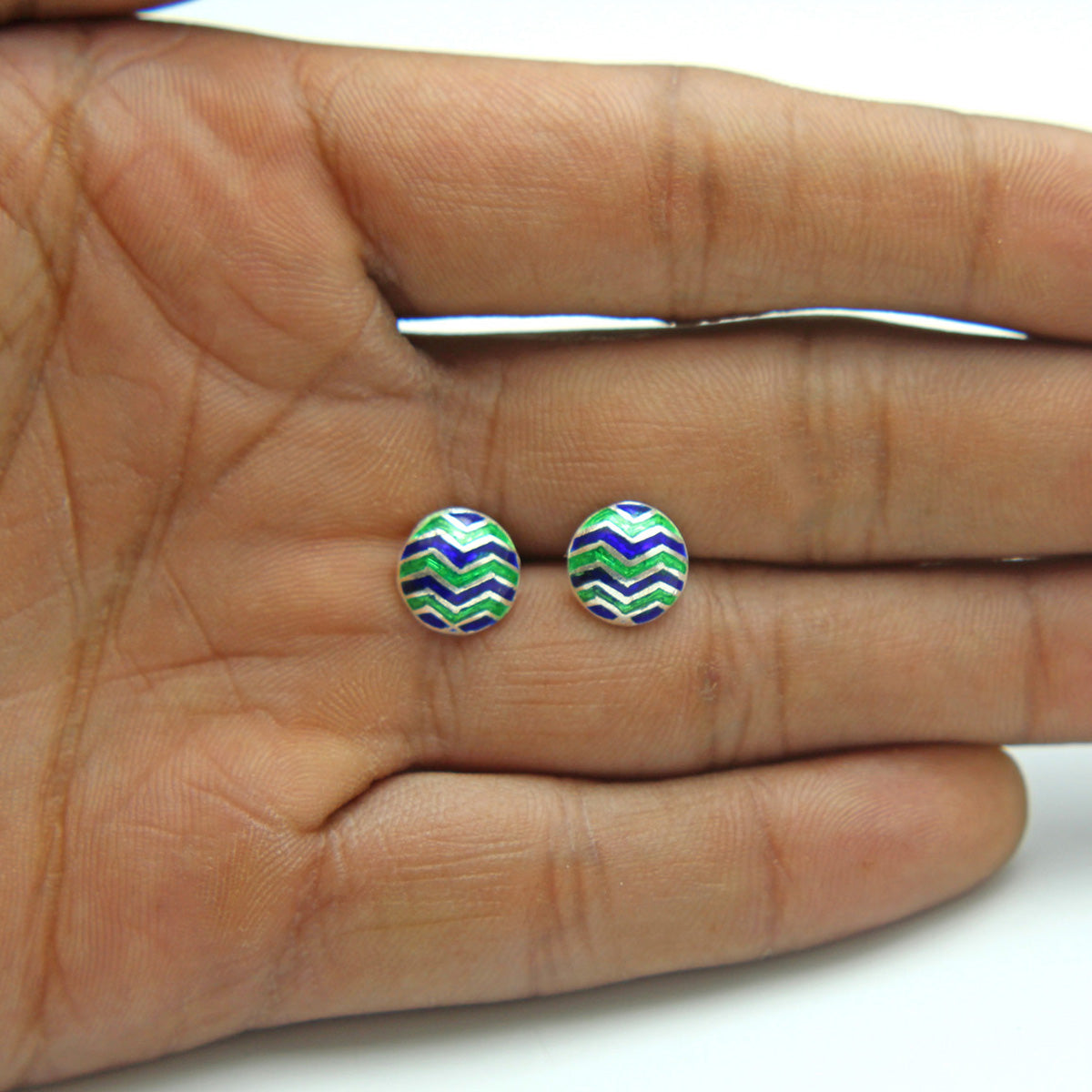 925 Sterling Silver Green And Blue Round Earring studs For Girls And Women