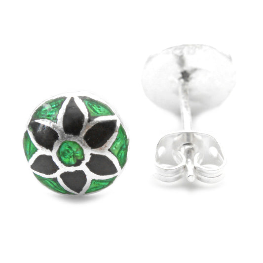 925 Sterling Silver Black And Green Earring Studs For Girls And Women