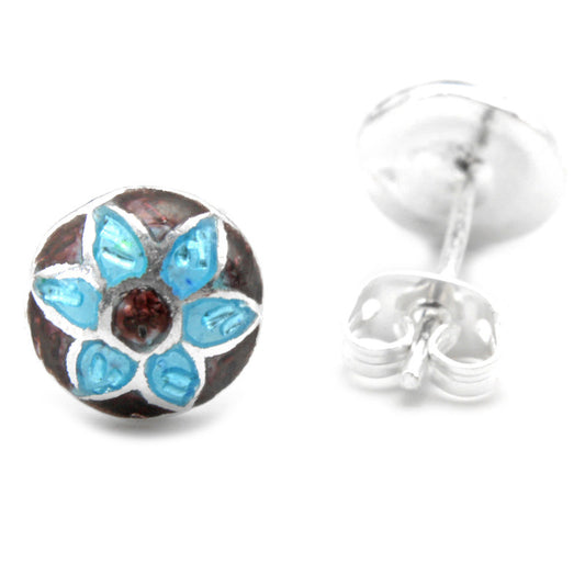 925 Sterling Silver Blue And Wine Flower Earring Stud For Girls And Women