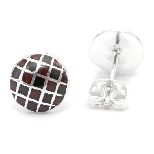 925 Sterling Silver Blue And Black Check Design Studs Earring For Girls And Women