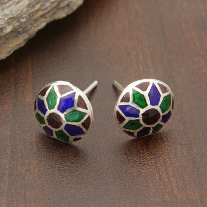 925 Sterling Silver Multicolor Enameld Earring Studs For Girls And Women