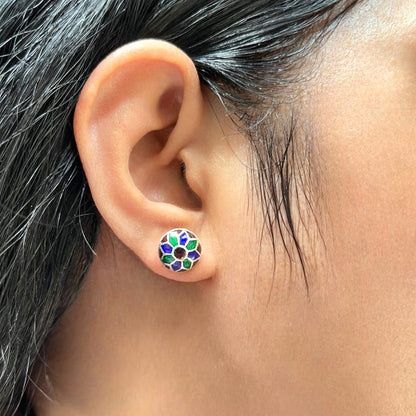 925 Sterling Silver Multicolor Enameld Earring Studs For Girls And Women