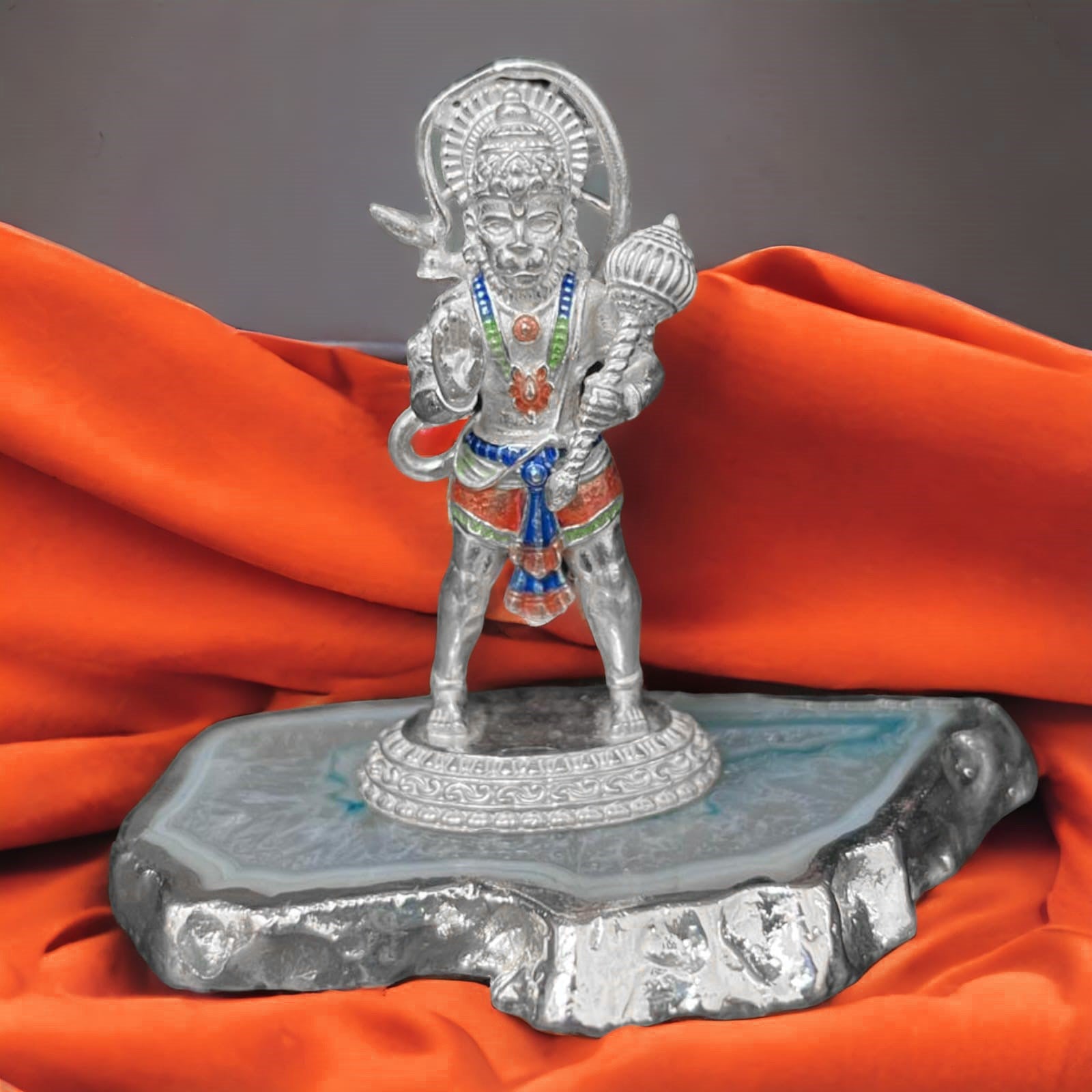 925 Sterling Silver Enamel Lord Hanuman Ji Idol
