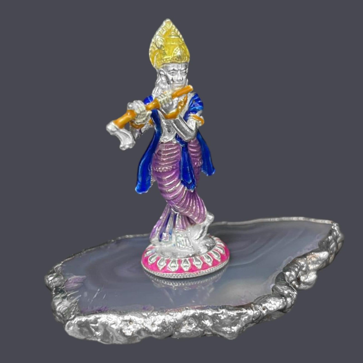 925 Sterling Silver Enamel Lord Krishna Ji with Murli Idol