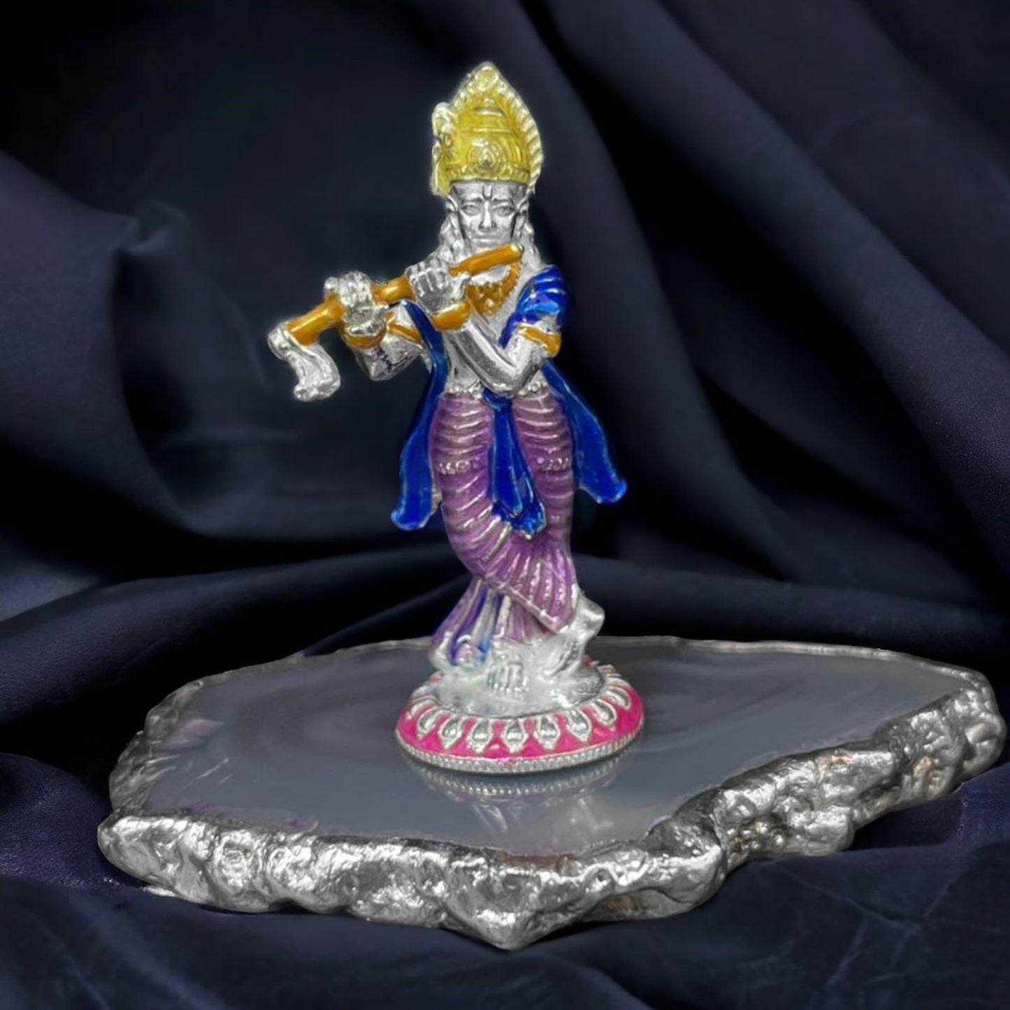 925 Sterling Silver Enamel Lord Krishna Ji with Murli Idol