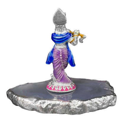 925 Sterling Silver Enamel Lord Krishna Ji with Murli Idol