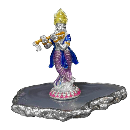 925 Sterling Silver Enamel Lord Krishna Ji with Murli Idol