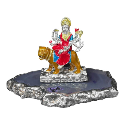 925 Sterling Silver Enamel Maa Durga Sherawali Idol