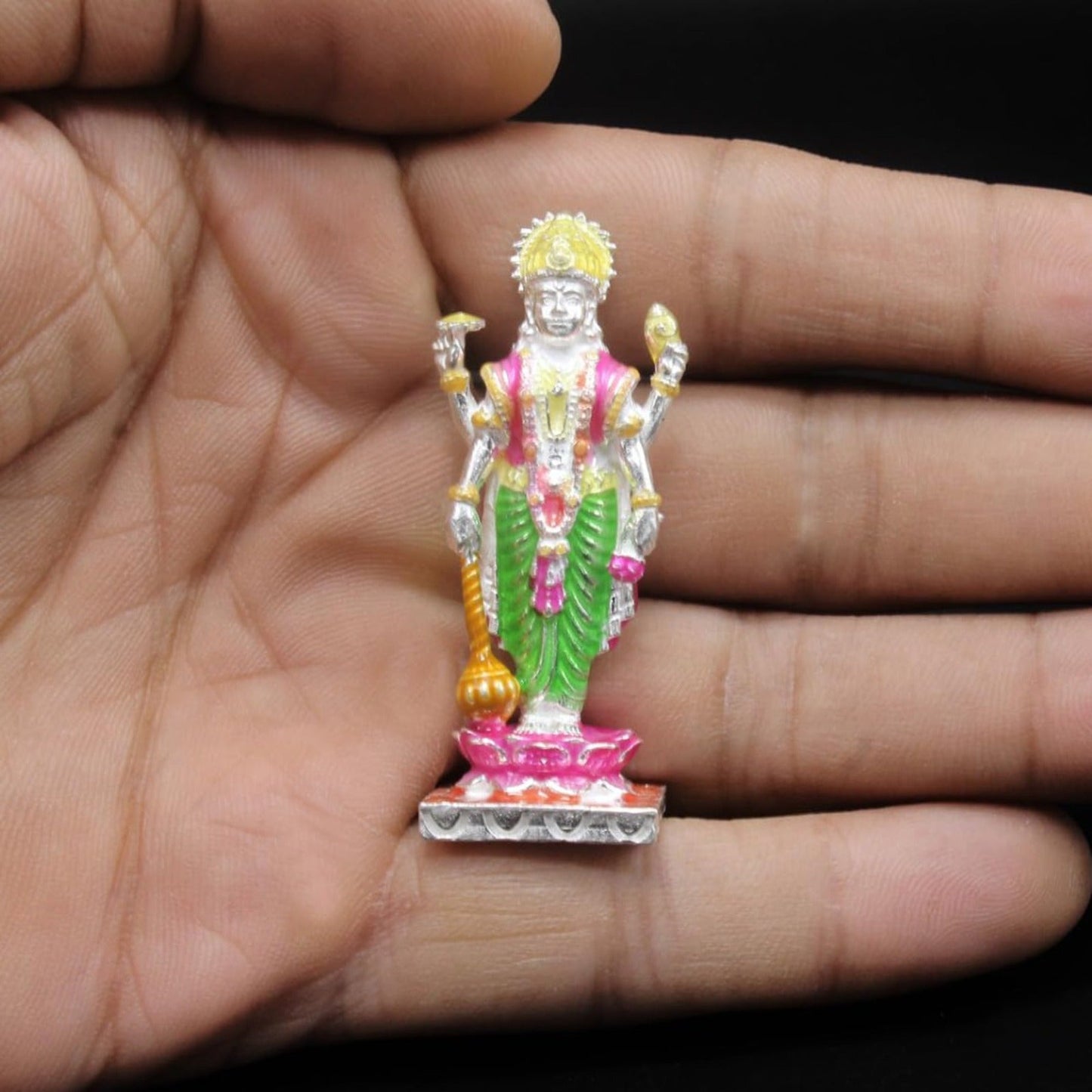 925 Sterling Silver Enamel Lord Shri Satyanarayan Ji Idol