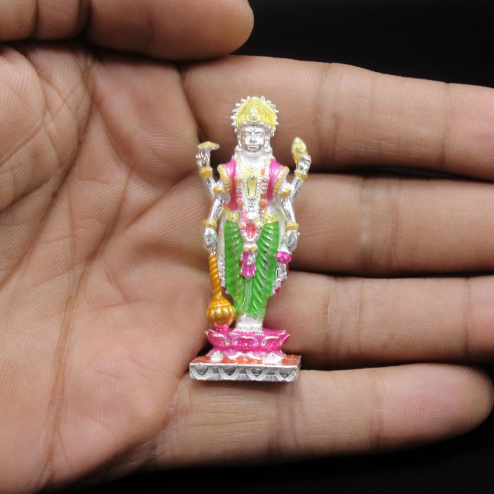 925 Sterling Silver Enamel Lord Shri Satyanarayan Ji Idol