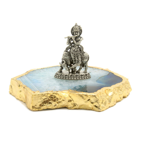 925 Sterling Silver Lord Krishna Ji With Cow Idol