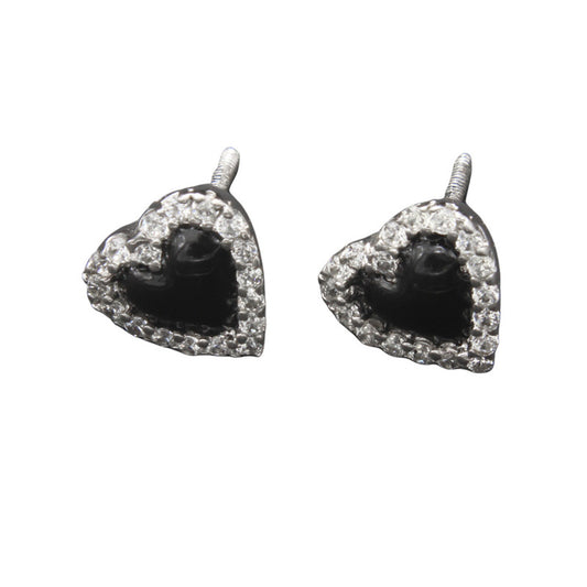 925 Sterling Silver Black Heart Shape Earring Studs For Girls And Women