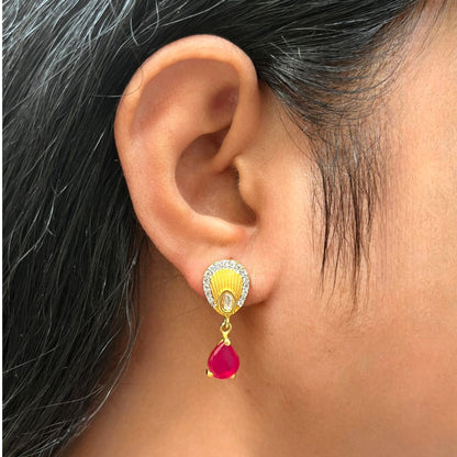 925 Sterling Silver Maroon Stone Drop Earring For Girls And Women