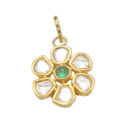 925 Sterling Silver Flower Shape Kundan Pendant For Girls And Women