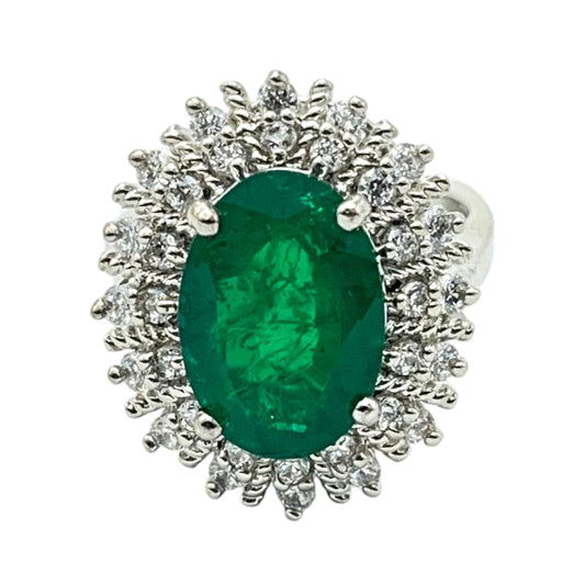 Single Green Stone Surrounded With White Swarovski Cocktail Ring