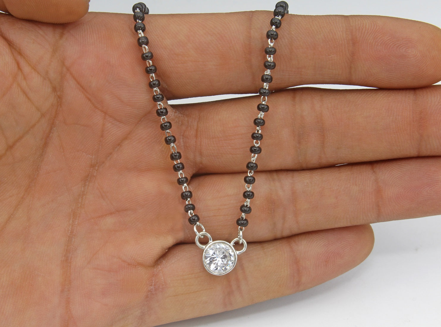 925 Sterling Silver Single Stone Mangalsutra For Women