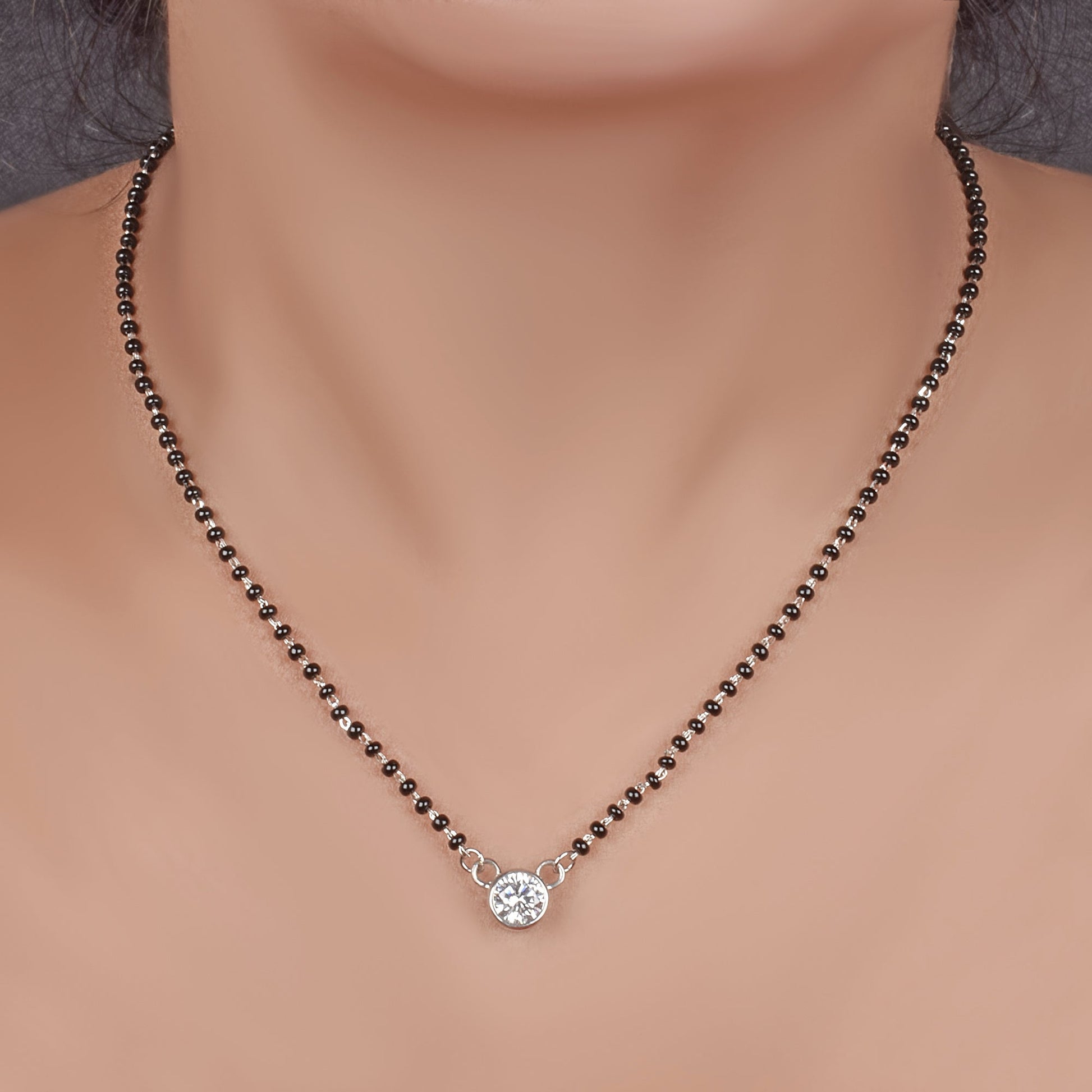 925 Sterling Silver Single Stone Mangalsutra For Women