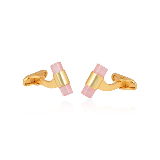 925 Sterling Silver 24kt Gold Plated Pink Cylindrical Shape Cufflinks For Men
