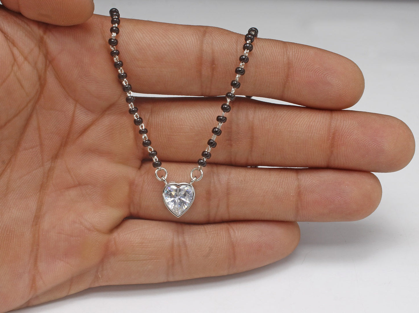 925 Sterling Silver Heart Stone Mangalsutra For Women