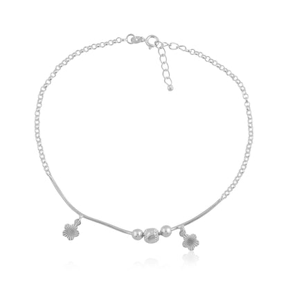 Flower And Ball Design Silver Anklet (Single)