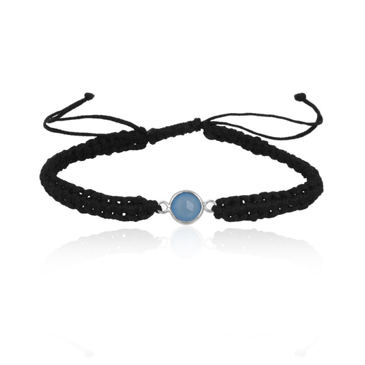 925 Sterling Silver Semi Precious Chalcedony Birth Stone Bracelet For Girls and Women