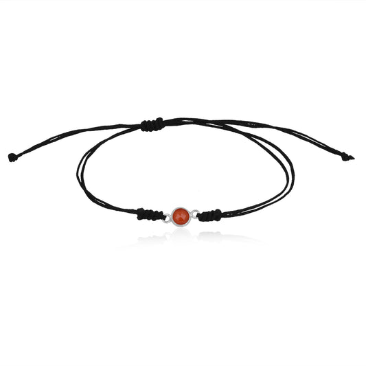 925 Sterling Silver Semi Precious Garnet Birth Stone In Black Thread Nazariya Bracelet For Girls and Women