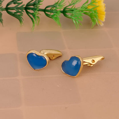 925 Sterling Silver 24kt Gold Plated Heart Shape Blue Chalcedony Stone Cufflinks For Mens