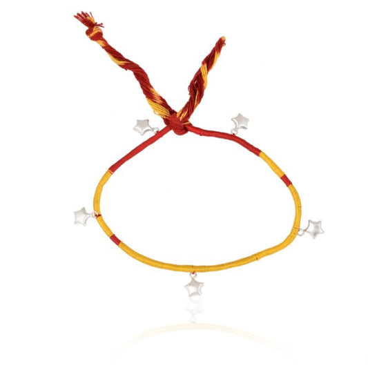 Silver Hanging Star In Yellow Thread Anklet (Single)