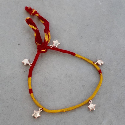 Silver Hanging Star In Yellow Thread Anklet (Single)