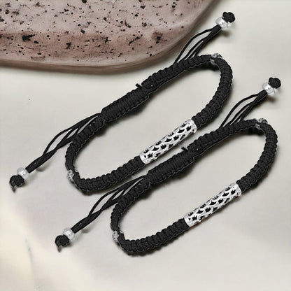 Curved Bar Black Thread Anklet (Pair)