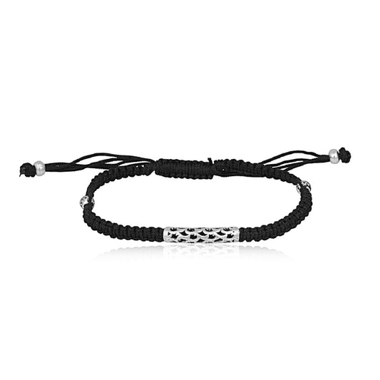 Curved Bar Black Thread Anklet (Single)