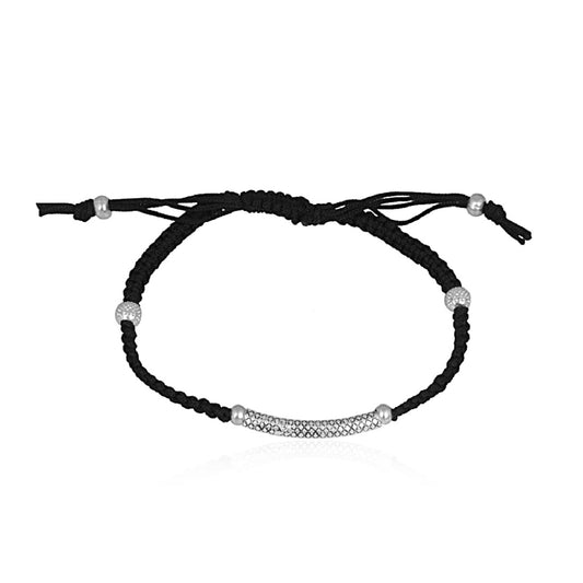 Curved Bar Black Thread Anklet