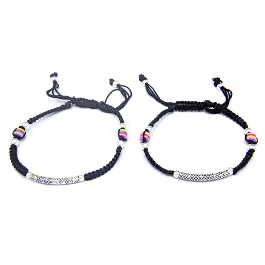 Curve Design Black Thread Anklet (Pair)