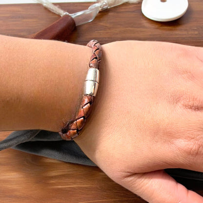 925 Sterling Silver Brown Rope Cord Original Leather Bracelet Wrist Band With Silver Magnetic Clasp For Girls and Women